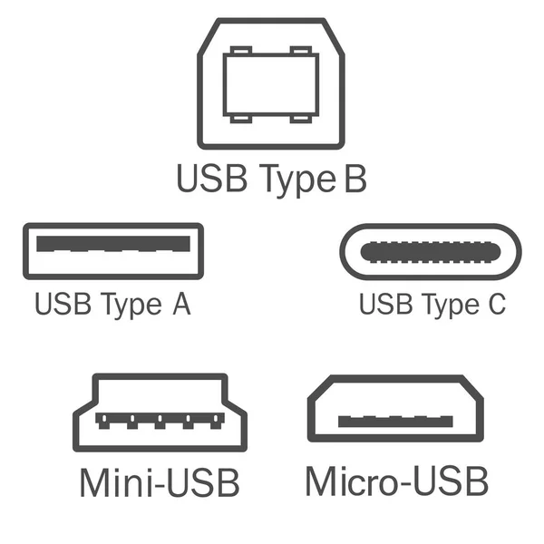 Zestaw ikon portu USB. Ilustracja wektorowa, Płaska konstrukcja. — Wektor stockowy