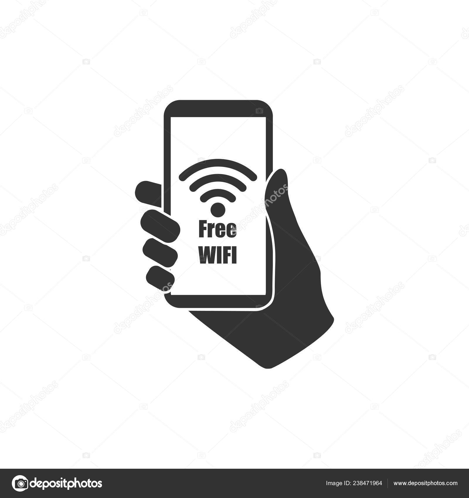Hand Hold Smartphone Free Wifi Icon Flat Design Vector Stock Vector C Citizen2487