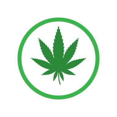 Esrar, marihuana yaprağı simgesi. Vektör çizim, düz tasarım.