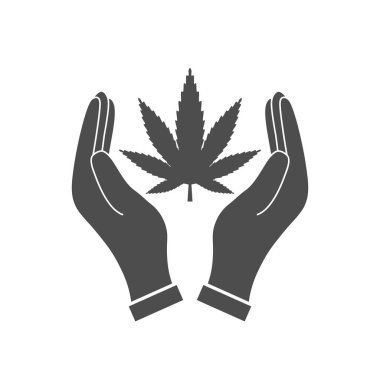 Esrar, marihuana yaprağı, el simgesi, simge yasallaştırmak. Vektör çizim.