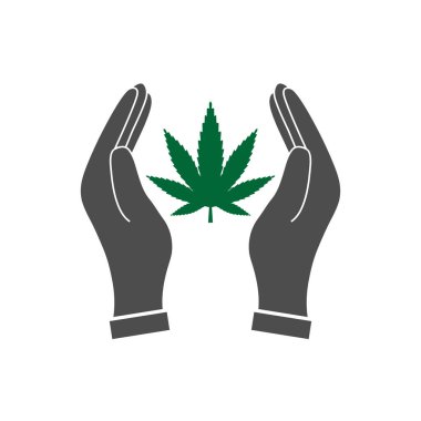 Esrar, marihuana yaprağı, el simgesi, simge yasallaştırmak. Vektör çizim.