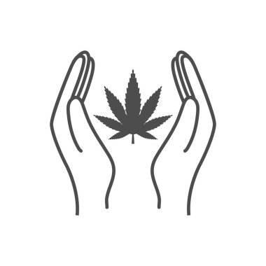 Esrar, marihuana yaprağı, el simgesi, simge yasallaştırmak. Vektör çizim.