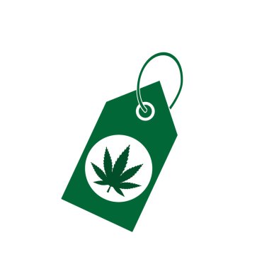 Esrar, marihuana yaprağı simgesi, etiket simgesi alışveriş. Vektör çizim, düz tasarım.