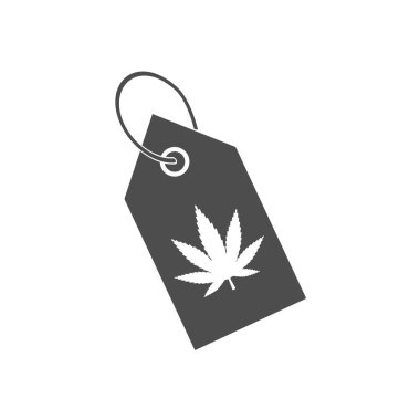 Esrar, marihuana yaprağı simgesi, etiket simgesi alışveriş. Vektör çizim, düz tasarım.