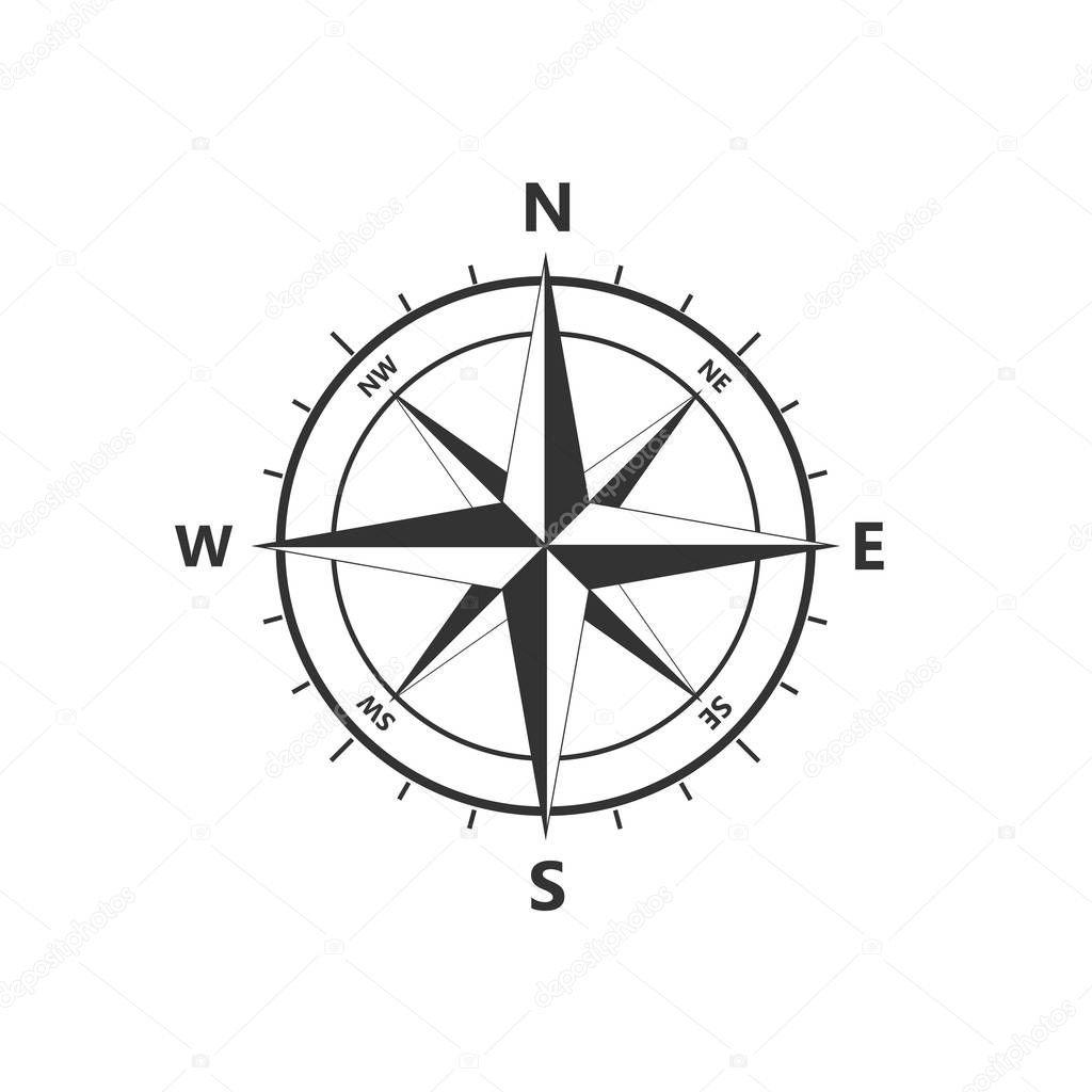 Compass rose, navigition icon. Vector illustration, flat design.