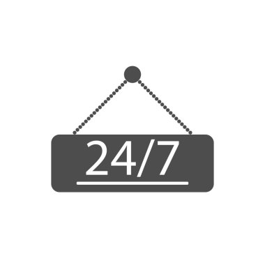 24-7, kapı, dükkanı simgesi. Vektör çizim, düz tasarım.