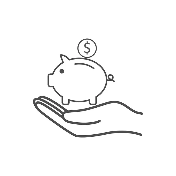 Dinero, cerdo, ahorro, icono de la mano. Ilustración vectorial, diseño plano . — Archivo Imágenes Vectoriales