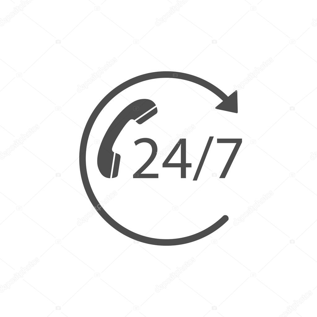 24 hours 7 days icon. Time clock icon vector illustration. Flat design.