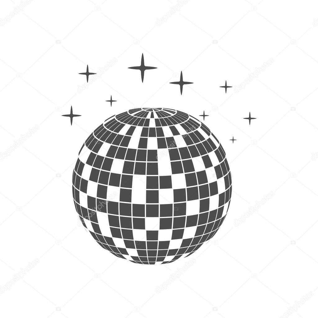Disco ball icon isolated on white background. Vector illustration, flat design.