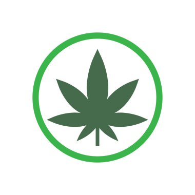 Esrar, marihuana yaprağı simgesi. Vektör çizim, düz tasarım.
