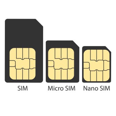 SIM kartı farklı türleri. Vektör çizim, düz tasarım.