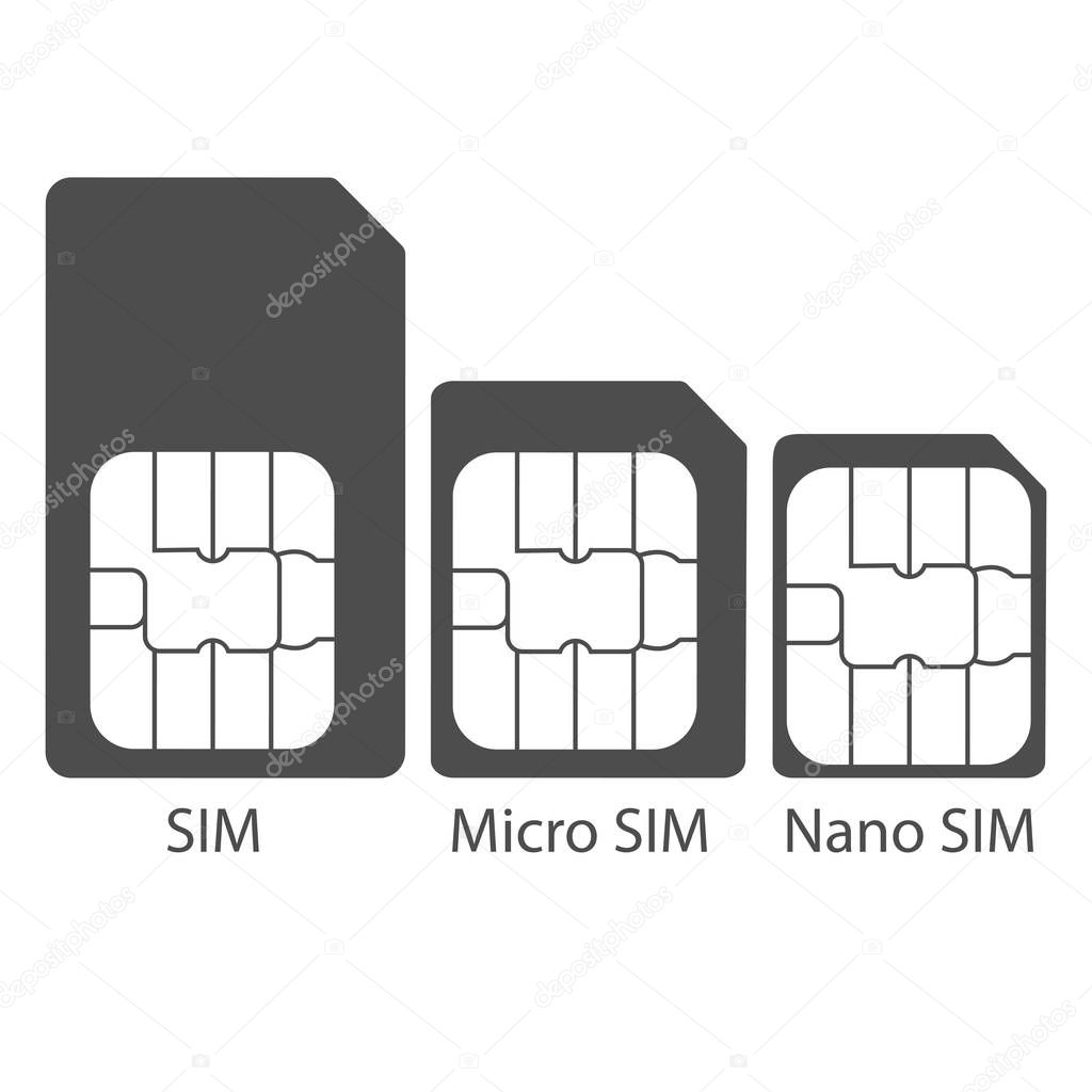 Different types of SIM card. Vector illustration, flat design.
