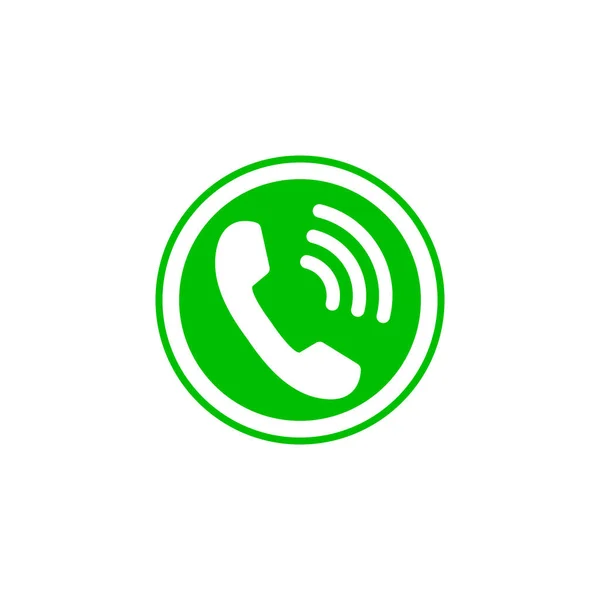 Icono del teléfono, firma. Auricular. Ilustración vectorial. Blanco sobre fondo verde . — Vector de stock