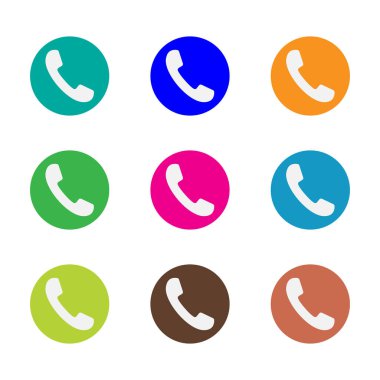 Telefon simgesini, işareti. Yakışıklı. Vektör çizim. Düz tasarım. Renkli beyaz arka plan üzerinde ayarla.