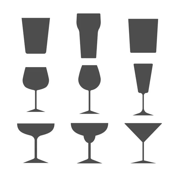 Набор различных алкогольных стаканов. Символы и иконы. Плоский дизайн, векторная иллюстрация . — стоковый вектор