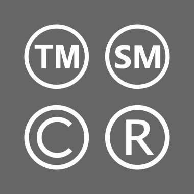 Yayın hakları, kayıtlı ticari marka, smartmark Icons set. Vektör esnaf, düz tasarım.