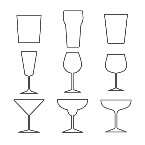 Set of different alcohol glasses. Symbols and icons. Flat design, vector illustration. — Stock Vector