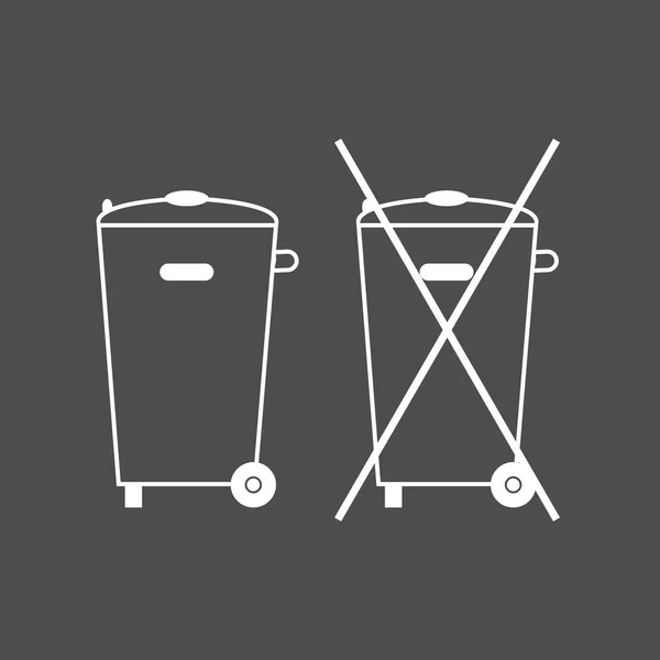 Basura tachada, firma. No hay icono de papelera. Reciclaje de contenedores. Ilustración vectorial. Blanco sobre fondo gris . — Vector de stock