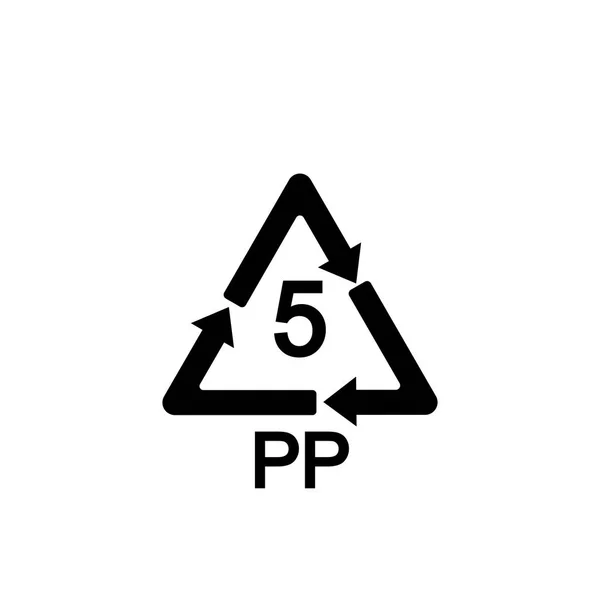 5 pp pictogram. PP 5 pictogram. Polypropyleen thermoplastisch polymeer teken. Recycling symbool. Cirkel en vierkante knoppen. Platte ontwerp. — Stockvector