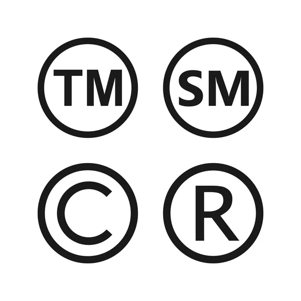 Szerzői jogok, bejegyzett védjegy smartmark ikonok beállítása. Vektoros illustartion, lapos kivitel. — Stock Vector
