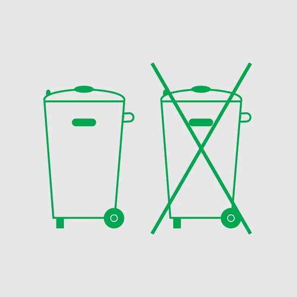 Durchgestrichener Mülleimer, Schild. Kein Mülleimer-Symbol. Behälter recyceln. Vektorillustration. grün auf hellgrauem Hintergrund. — Stockvektor