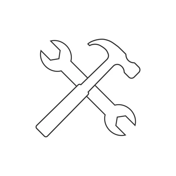 Icono de martillo y llave inglesa. Ilustración vectorial, diseño plano . — Vector de stock