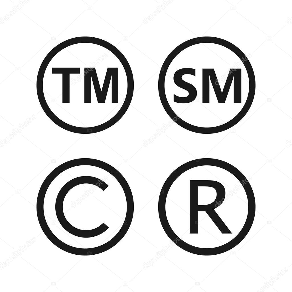 Copyright, registered trademark, smartmark icons set. Vector illustartion, flat design.