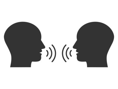 Baş, insanlar, dinlemek ve simge konuşmak. Vektör çizim, düz tasarım.