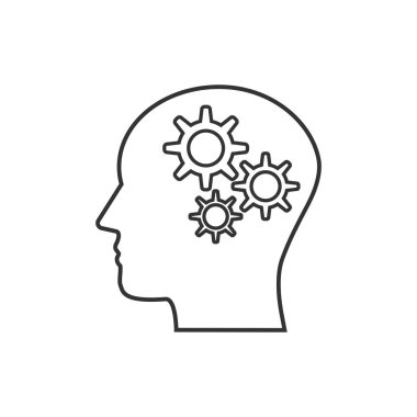 Kafa, dişli, çözüm fikir simgesi. Vektör çizim, düz tasarım.