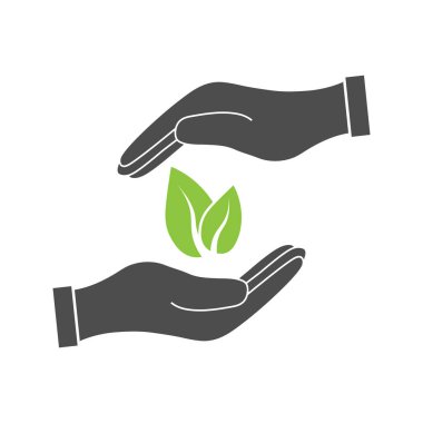 Bitki yaprağı el simgesi. Vektör çizim, düz tasarım.