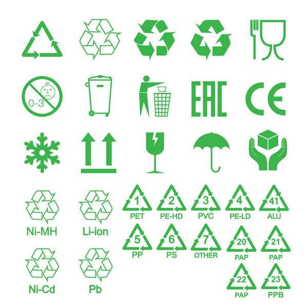 Packaging icons, package signs set. Vector illustration, flat design.