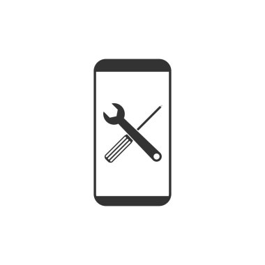 Onarım, servis, akıllı telefon simgesi. Vektör illüstrasyon, düz tasarım