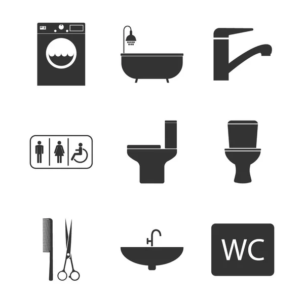 Toilet, badkamer icon set. Vector illustratie, platte ontwerp. — Stockvector