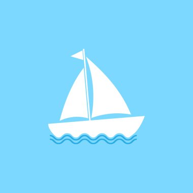 Tekne, yelken, yelken, gemi, yat simgesi. Vektör Illustration, düz tasarım.