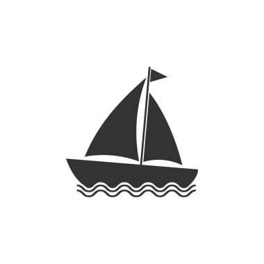 Tekne, yelken, yelken, gemi, yat simgesi. Vektör Illustration, düz tasarım.