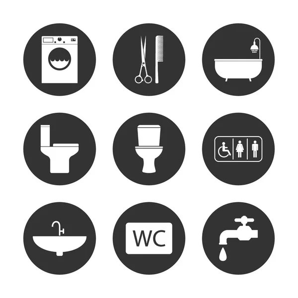 Toilet, badkamer icon set. Vector illustratie, platte ontwerp. — Stockvector