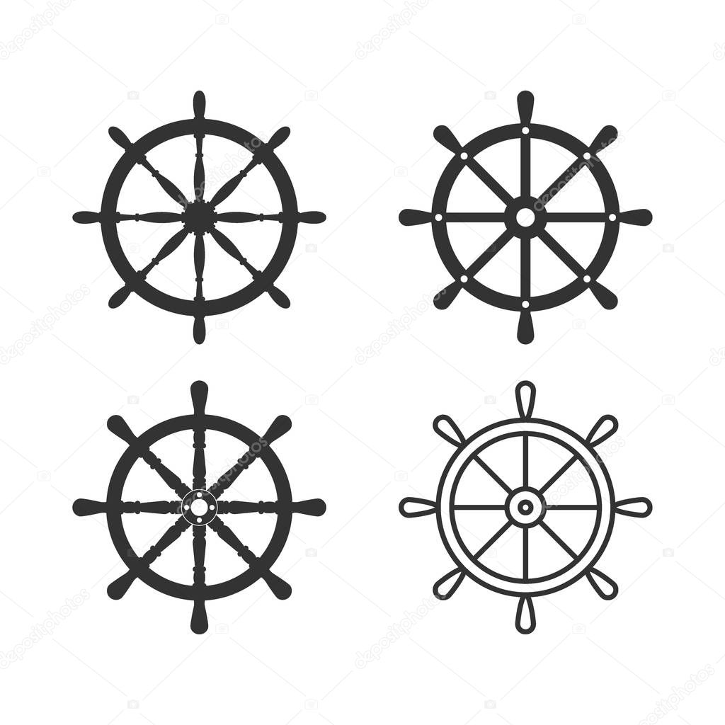 Ship steering wheel set. Vector illustration, flat design.