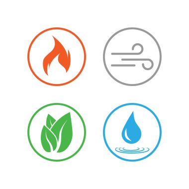Dört element sembolü. Vektör illüstrasyon, düz tasarım.