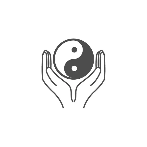 Mains tenant l'icône yin yang. Illustration vectorielle, design plat . — Image vectorielle