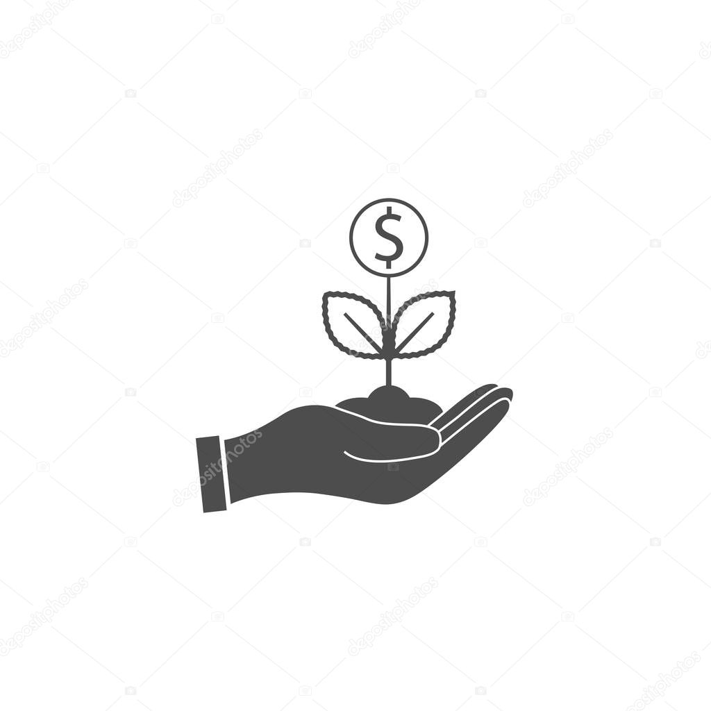 Vector illustration, flat design. Plant hand dollar icon