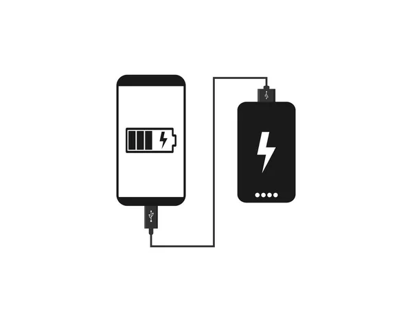 Powerbank lädt Smartphone-Symbol auf. Vektorillustration, flaches Design. — Stockvektor