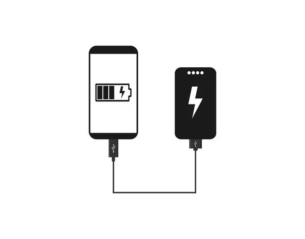 Powerbank lädt Smartphone-Symbol auf. Vektorillustration, flaches Design. — Stockvektor