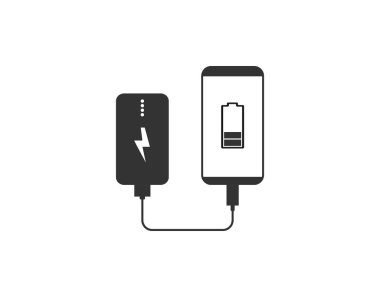 PowerBank şarj Smartphone simgesi. Vektör Illustration, düz tasarım.