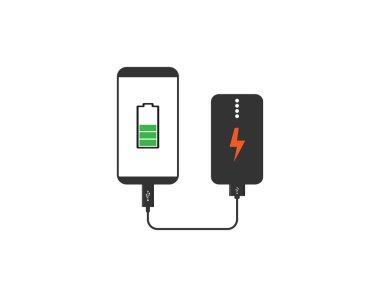 PowerBank şarj Smartphone simgesi. Vektör Illustration, düz tasarım.