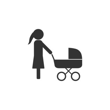Anne, bebek arabası simgesi. Vektör illüstrasyon, düz tasarım.