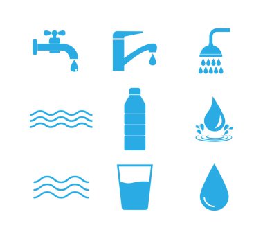 Su simgesi seti. Vektör illüstrasyon, düz tasarım.