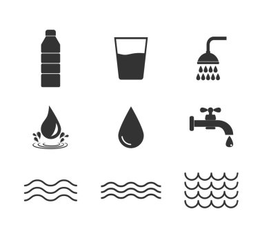 Su simgesi seti. Vektör illüstrasyon, düz tasarım.