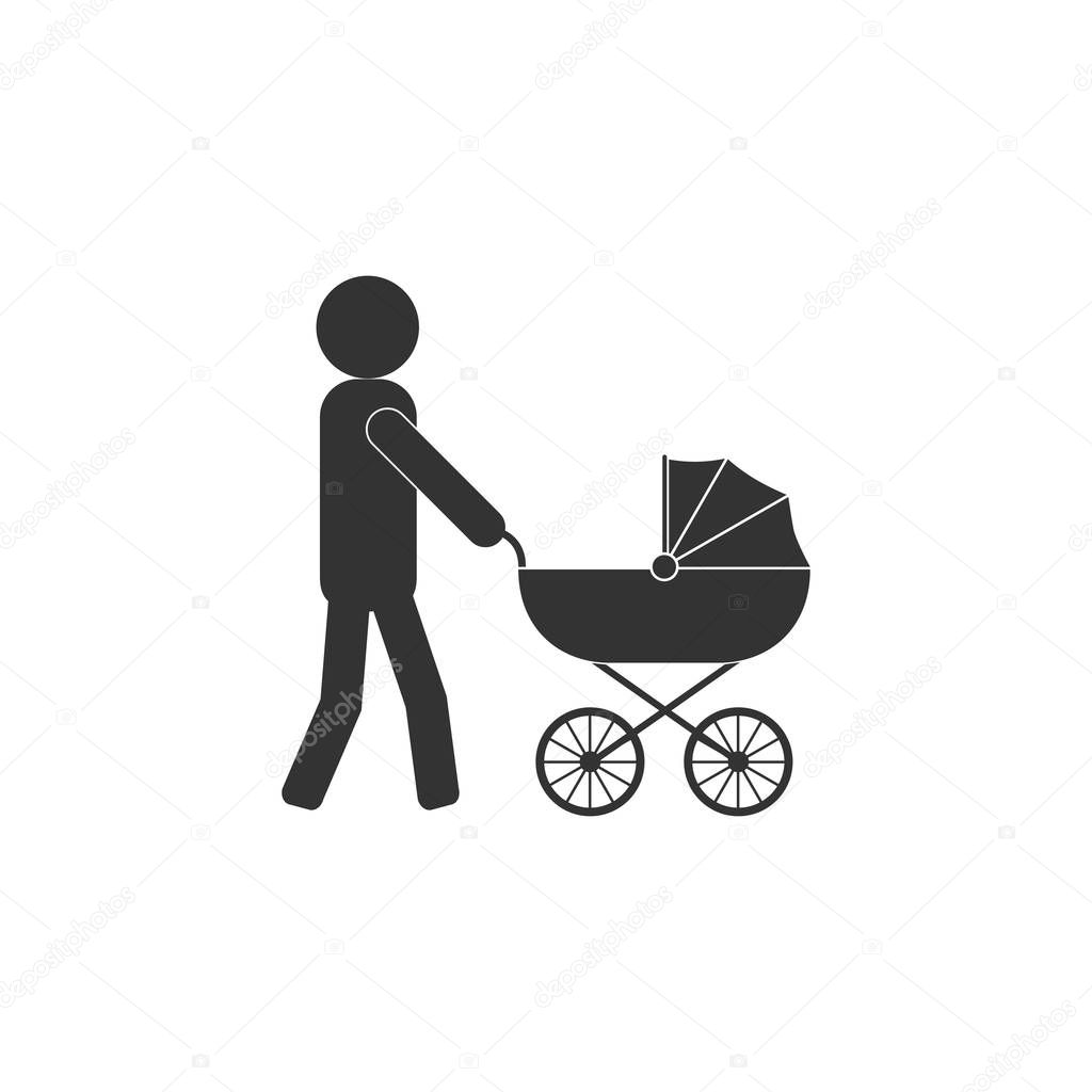 Vector illustration, flat design. Father stroller icon