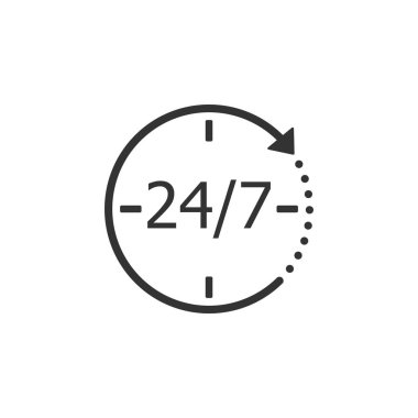 24-7, yardım, destek, alışveriş simgesi. Vektör illüstrasyon, düz tasarım.