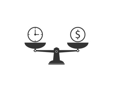 Dolar, zaman, ölçek simgesi. Vektör illüstrasyon, düz tasarım.